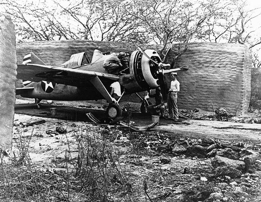 United States Marine Corps F2A-3 fighter camouflaged