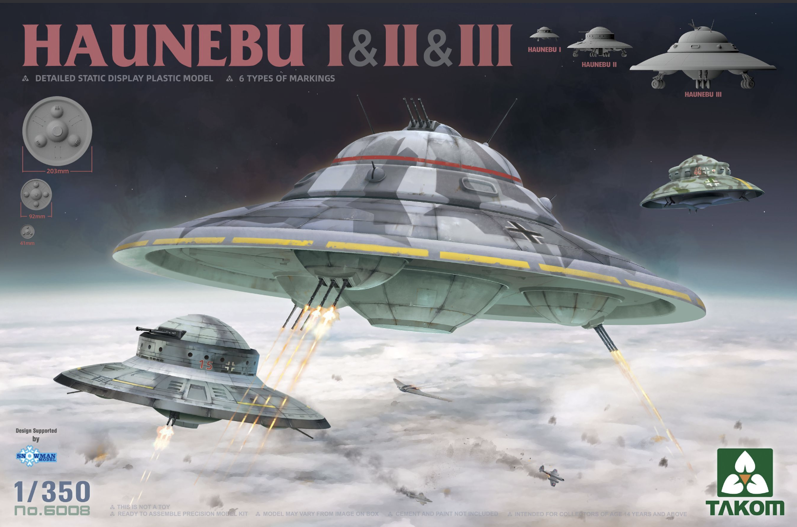 Takom 1/350 scale Haunebu I, II, and III plastic model kit review