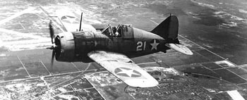 Brewster F2A-3 fighter in flight 1942
