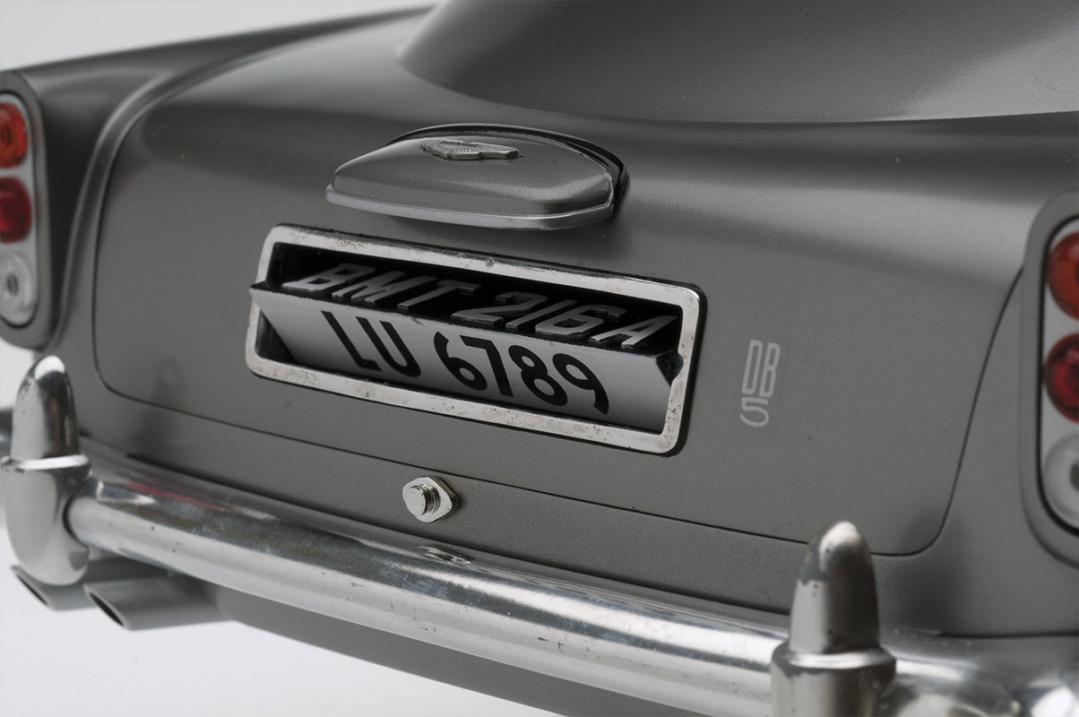 A detailed close-up of the rotating license plate