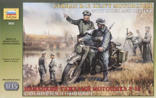 German R-12 heavy motorcycle with rider and officer