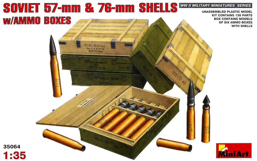 Soviet 57mm and 76mm shells with ammo boxes