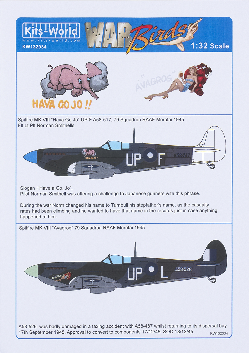 Spitfire MK VIII “Hava Go Jo” Pit N Smithells 79 Sqn. MK VIII “Avagrog” 79 Sqn. RAAF