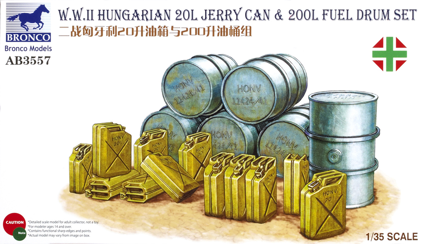 WWII Hungarian 20L jerry can and 200L fuel drum set