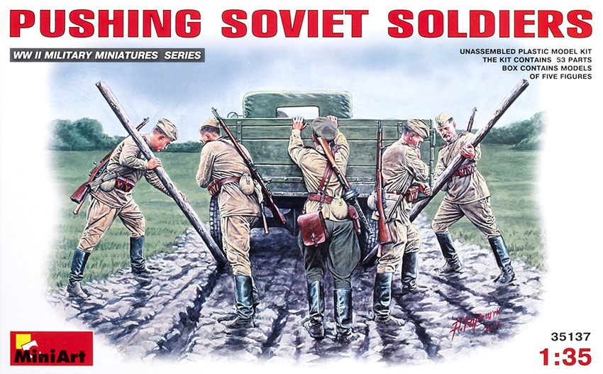 Pushing Soviet soldiers