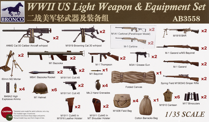WWII US light weapon and equipment set