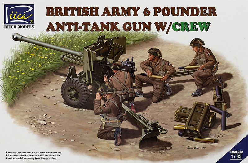British Army 6 pounder anti-tank gun with crew