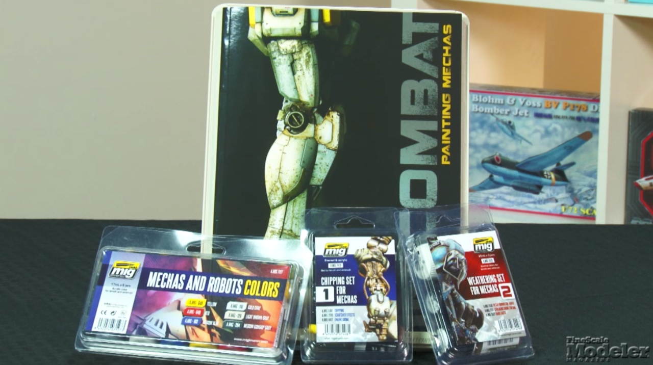 Airfix Hurricane, Dragon Marder II, Trumpeter Be-6 “Madge,” Dragon space shuttle, and mecha paints from Mig Jimenez