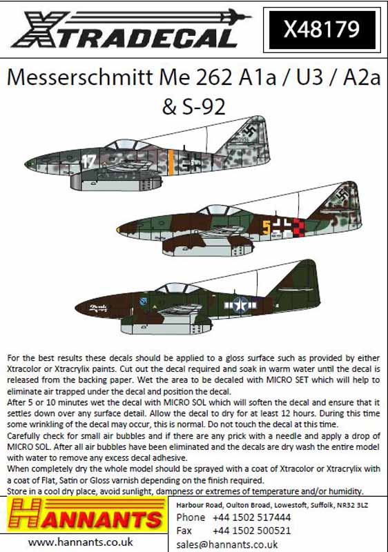 Messerschmitt Me 262A-1a/U-3/A-2a and S-92