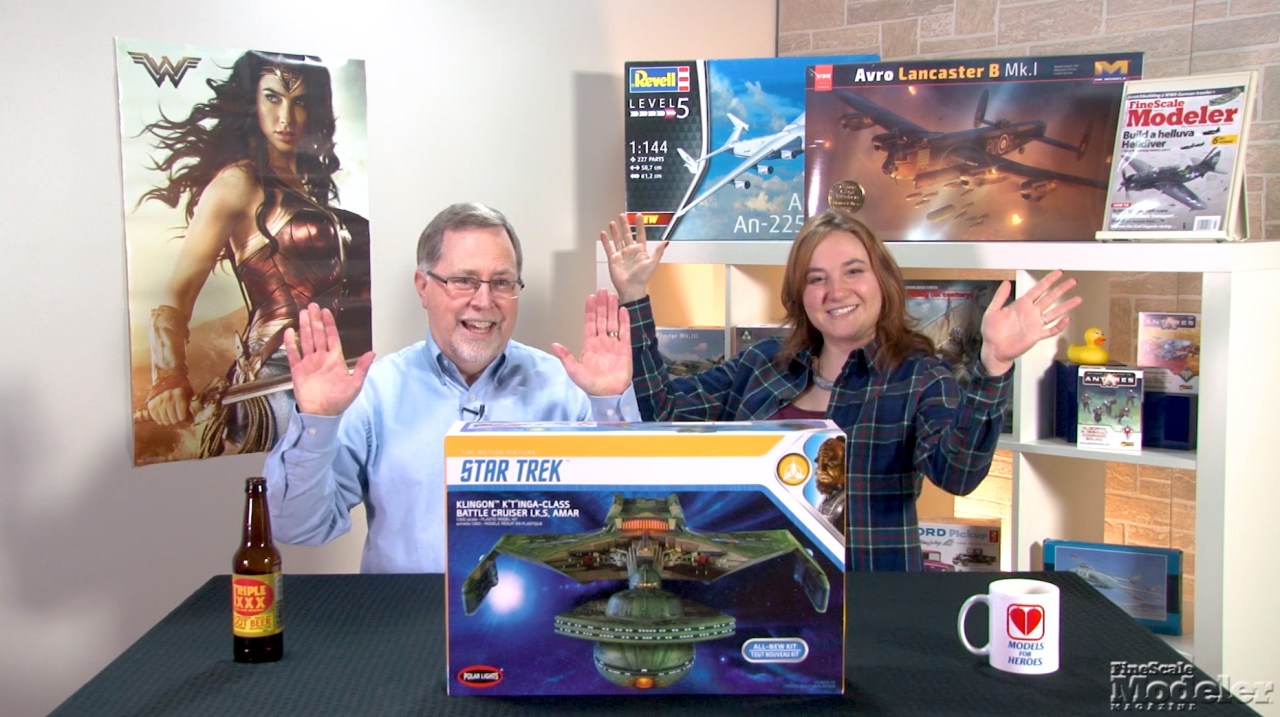 Polar Lights Klingon battle cruiser, Revell Bristol Beaufighter, Panda M8 armored gun system