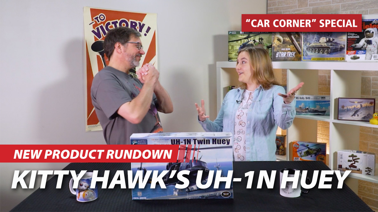 Kitty Hawk’s Huey, Tamiya’s Hummel, Lots of Books, Car Corner with Tamiya’s Monkey, & HK Models’ Dambuster