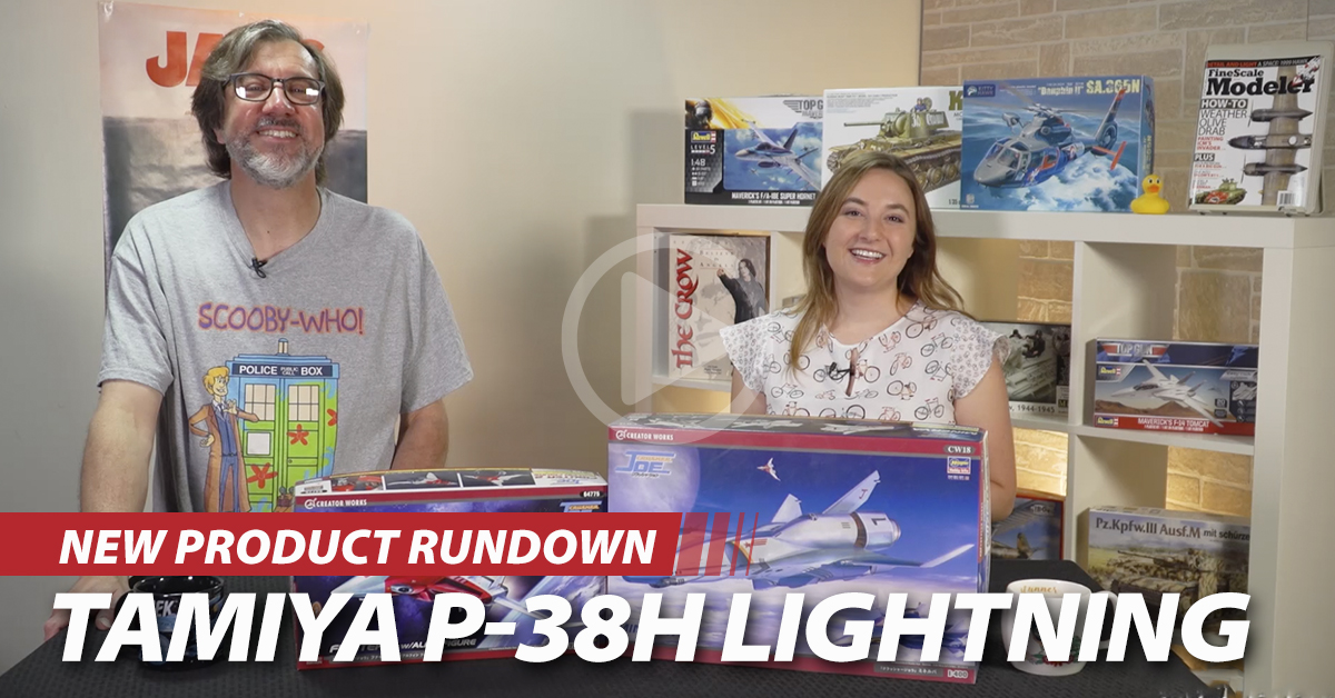 Tamiya P-38H Lightning, Takom armored jeep, & Hasegawa Minerva and Fighter 2 from “Crusher Joe”