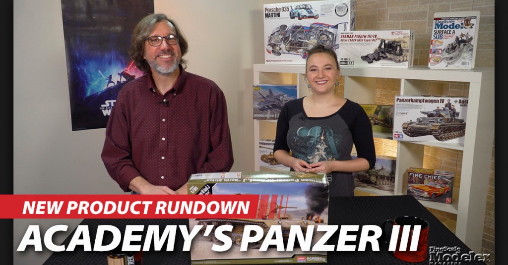 Academy Panzer III Ausf J, Italeri T-33A Shooting Star, Duke Hawkins “Aircraft in Detail” books, Tamiya Lotus Super 7, Polar Lights “Star Trek” Galileo shuttlecraft, and Zvezda T-34/76