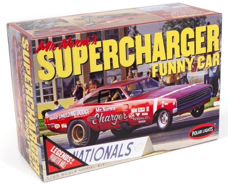Polar Lights 1/25 scale Mr. Norm’s Supercharger Funny Car plastic model kit review