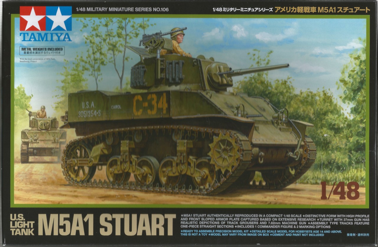 Tamiya 1/48 scale U.S. Light Tank M5A1 Stuart plastic model kit review