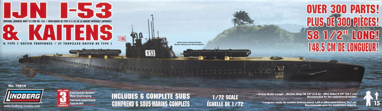 IJN I-53 & Kaitens 1/72 リンドバーグ　人間魚雷回天 Plastic Model Kit Lindberg IJN I-53 Submarine with Kaiten